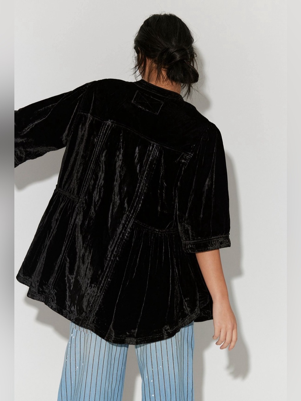 NWT FREE PEOPLE WE THE FREE Velvet Willow Button Down | Black MSRP $168 Size S - Picture 5 of 7
